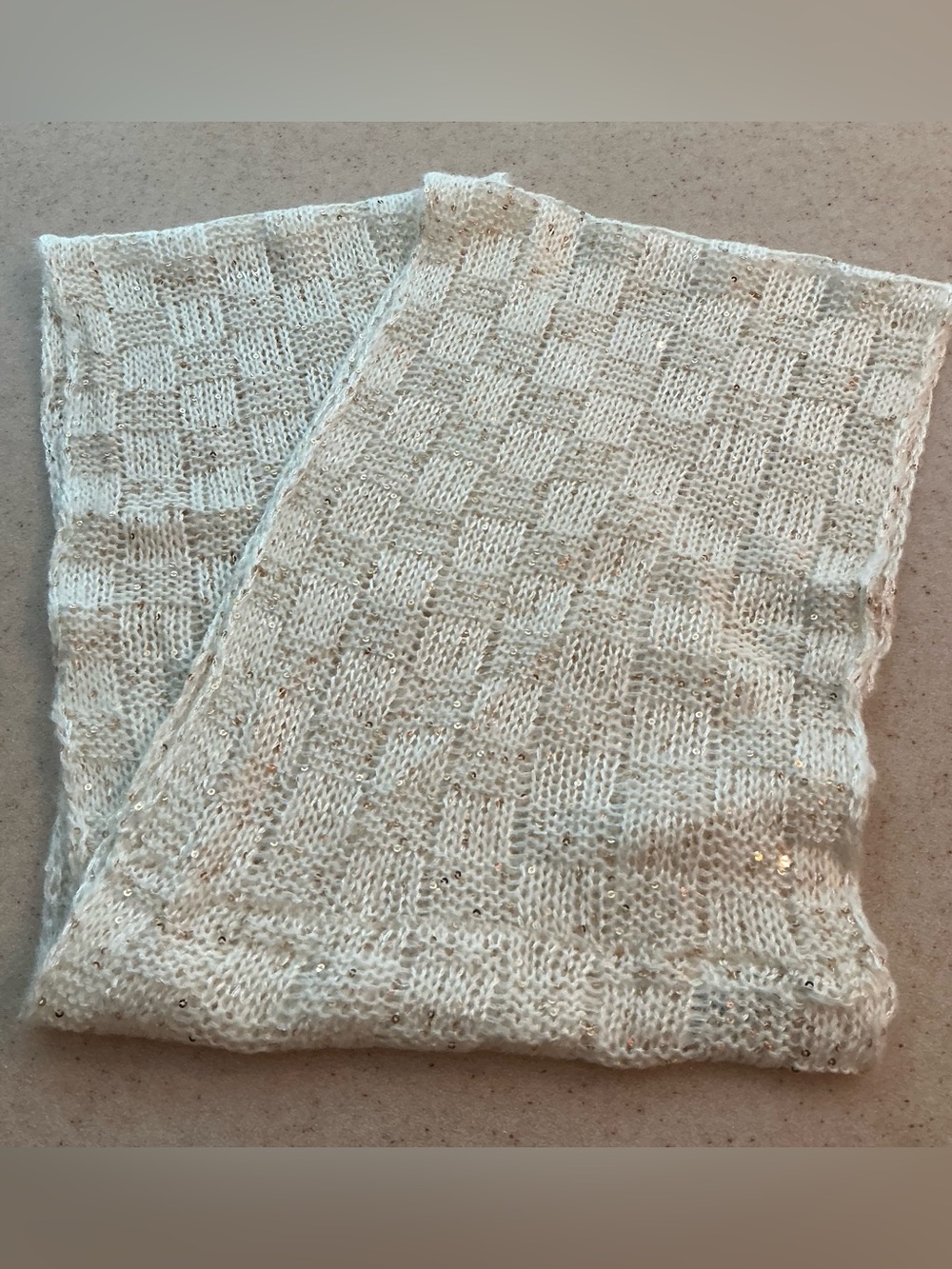 Covington Cream Knit Scarf with Subtle Sequins
